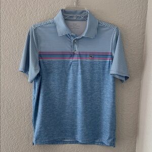 Vineyard Vines Men's Polo in Blue with Pink Accents